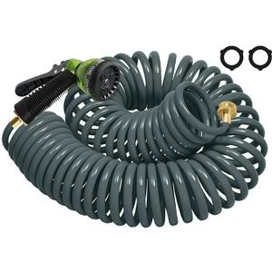 Coil Hose 25FT EVA Coil Garden Hose With 3/4'' Brass Connector Coiled Water Hose Lightweight And No Kink Includes 7 Patterns Spray Nozzle For Outdoors Lawn Watering Car Washing Coil Hose 25FT EVA Coil Garden Hose With 3/4'' Brass Connector Coiled Water Hose Lightweight And No Kink Includes 7 Patterns Spray Nozzle For Outdoors Lawn Watering Car Washing
