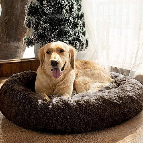 MFOX Calming Dog Bed (L/XL/XXL/XXXL) for Medium and Large Dogs Comfortable Pet Bed Faux Fur Donut Cuddler Up to 15/30/50/100lbs (32.0"L x 23.0"W x 8.0"Th, Brown)