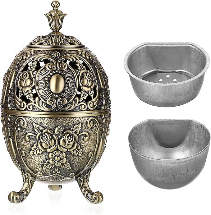 JUXYES Vintage Incense Burner Holder with Removable Ash Catchers, Metal Censer Antique Cone Coil Incense Burner Holder Zinc Alloy Spiritual Aromatherapy Yoga Meditation Gifts Retro Home Decoration (Antique Bronze)