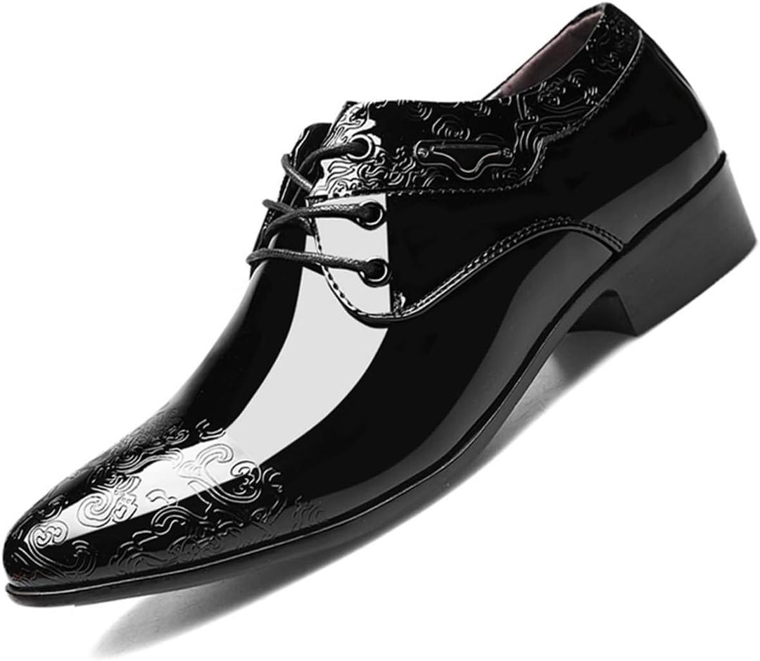 Men's Fashion High Gloss Patent Leather Oxford Formal Business Casual Lace Up Elegant Dress Shoes (M 11, Black)