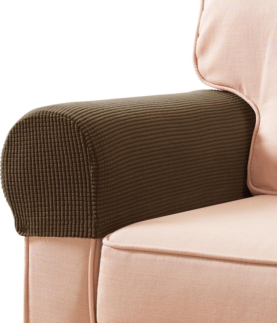 SUBRTEX Stretch Armrest Covers Spandex Arm Covers for Chairs Couch Sofa Armchair Slipcovers for Recliner Sofa with Twist Pins 2pcs (Coffee)