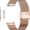 Moran Stainless Steel Mesh Watch Band Quick Release Replacement Strap 18mm 19mm 20mm 22mm for Men Women, Rose Gold