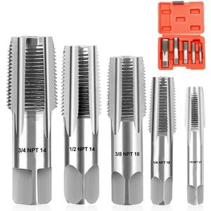 5-Piece NPT Pipe Tap Set, 1/8", 3/4", 1/2", 3/8", 1/4" Precision Carbon Steel NPT Tap Set, for Clean Accurate Threads, Assorted Plumbers Mechanics DIY Thread Cutting Tools