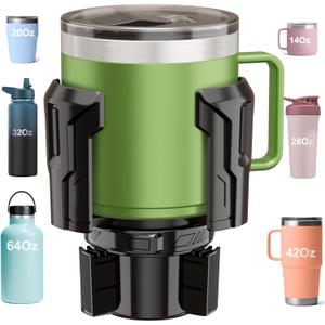 Car Cup Holder Expander: One-Button Open, Universal, Adjustable Holder(Diameter 2.6"- 4.8"), Cup Holder Expander for Yeti, Hydro Flask, Nalgene, Takeya, Camelbak, Ramblers, Owala, Tumblers, Mugs (1 Pack)