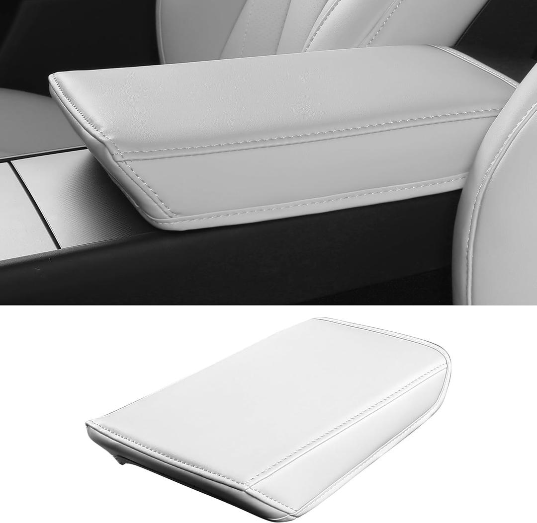 FREESOO Center Console Armrest Cover for Tesla Model Y Juniper(2025-2026) & Model 3(2024-2026), Leather Center Console Cover for Tesla Model 3/Y Interior Console Protector Accessories, White