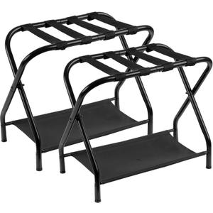 Heybly Luggage Rack for Guest Room, Pack of 2, Steel Folding Suitcase Stand with Storage Shelf for Bedroom, Hotel, Foldable Steel Frame, Guest Room 26.2" L x 14.4" W x 20.5" H, Black HLR004B2