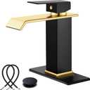 Midanya Waterfall Bathroom Faucets, Single Handle 1 Hole Bathroom Sink Faucet Modern RV Vanity Restroom Lavatory Basin Faucet with Pop Up Drain and Water Supply Lines,Matte Black and Shiny Gold