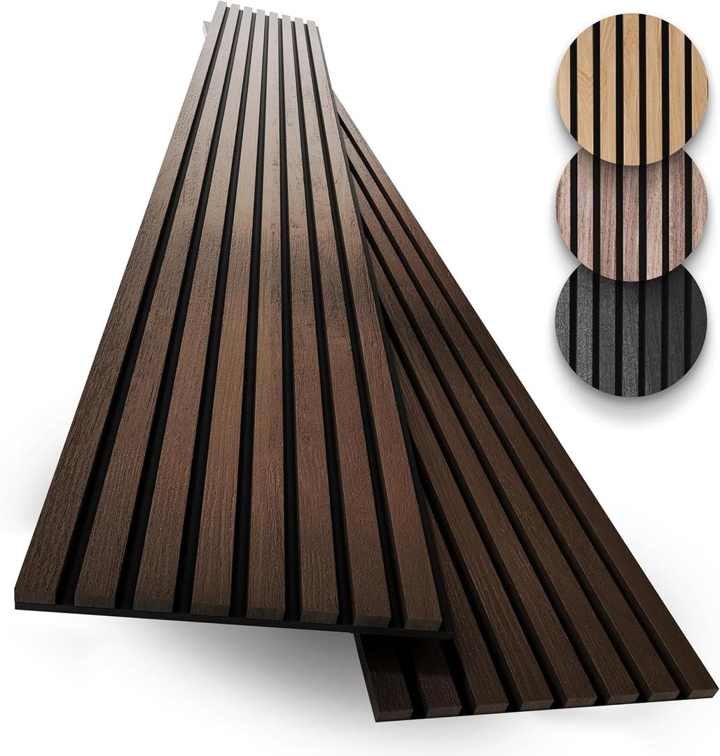 2-Pack Acoustic Wood Slat Panels - Soundproof Wall Paneling for Interior Decor (2pcs - 94.5x12.6 inches, Dark Walnut)
