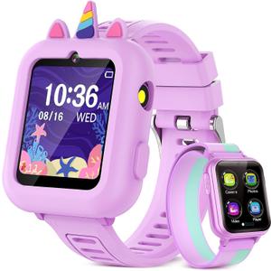Smart Watch for Kids Girls Gift Age 3-12 with 39 Games Alarm Clock Camera Video Music Player Pedometer Flashlight 12/24 hr HD Touch Screen Kids Smart Watch Birthday Toys for 4 5 6 7 8 9 10 Year Olds (Purple)