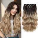 Clip in Extension 22 Inch Long Wavy Synthetic Seamless Curled Clips on Hair Extensions 4PCS Hairpieces Soft and Not Easily Knotted for Women Brown to Blonde