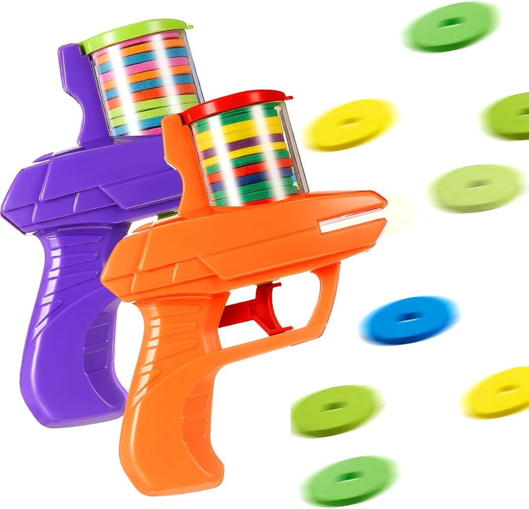 Sumind 2 Pcs Foam Disc Shooter Disc Launcher Zip Shot Shooter Blasters for Birthday Gifts Family Gatherings Games Outside Yard Activities (Orange,Purple)
