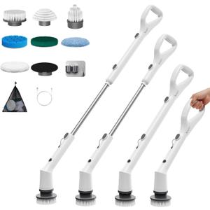 Electric Spin Scrubber, 2025 New Cordless Cleaning Brush, Shower Cleaning Brush with 7 Replaceable Brush Heads, Power Scrubber 3 Adjustable Speeds, Detachable Long Handle & IPX7 Waterproof