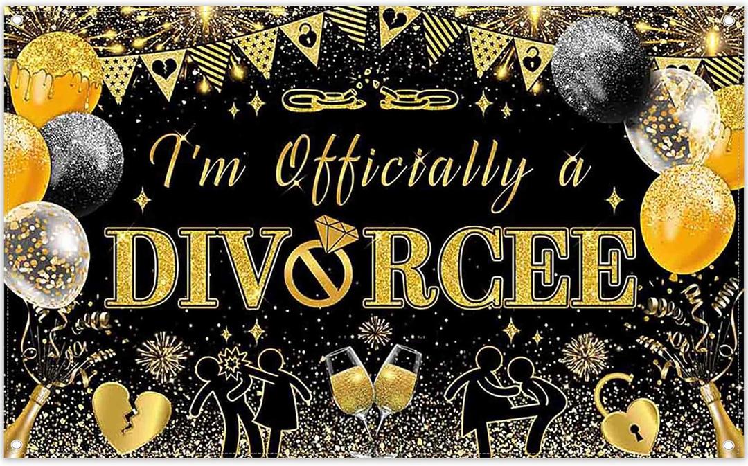 72x43inch I'm Officaially A Divorcee Backdrop Glitter Black and Gold Balloons Champagne Photography Background Adults Farewell Party Decorations Photo Props