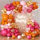 Pink and Orange Balloons Arch Kit - 164pcs Hot Pink and Orange Metallic Gold Confetti Balloons in Different Size 18 12 10 5inch for Summer Tropical Birthday Sunset Party Graduation Decorations