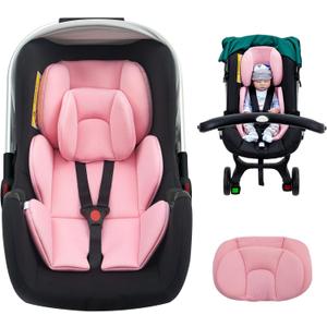 Infant Car Seat Insert with Extra Headrest for Preemie to Newborn, Thickened Baby Car Seat Head Support for Girls Boys, Adjustable Baby Car Seat Cushion with Filled Natural Spong (Pink)