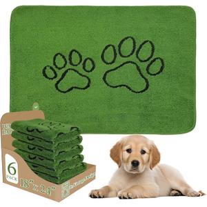 Homimp Washable Pee Pads for Dogs, 6 Pack Super Absorbent Reusable Puppy Pads, Green Long Wool Fake Grass for Potty Training, Upgrade NonSlip and LeakProof,Floor, Couch, Bed, and Crate,Green 18"×24"
