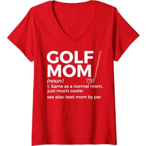Womens Funny Golf Mom Definition Golfing Best Mom By Par V-Neck T-Shirt, Red , Size Medium