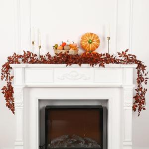 2 Pack Fall Garland for Mantle 6ft Plum Artificial Cimicifuga Ramosa Plant Leaves Garland Autumn Leaf Vine for Fall Halloween Mantel Thanksgiving Garden Farmhouse Decoration