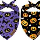 Halloween Dog Bandanas for All Dogs (2-Pack Triangle Reversible Pet Scarves) (Pumpkin Cats Boo) Premium Fabric Holidays Bandana, Purple X-Large Y