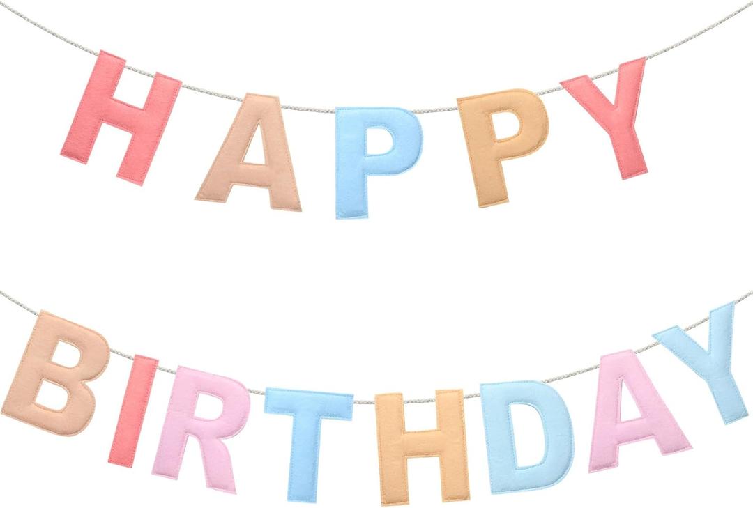 Mindsoft Felt Happy Birthday Garland Rainbow Banner Reusable Happy Birthday Sign Party Supply for Party Decor (Macaron Color,Normal)