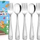 DRKIO Stainless Steel Toddler Utensils Set - 6 Pieces Kids Silverware Set Children Safe Food Grade Small Forks and Spoons Dishwasher Safe Mirror Polished
