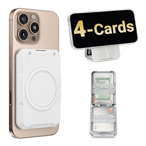 PROfezzion 2-in-1 for MagSafe Wallet Stand, RFID Blocking Magnetic Card Holder Fit 4 Cards, Heavy Duty Hardshell Wallet for iPhone 16 15 14 13 12 Pro Max Plus & MagSafe Case (Not for 13/12 Mini)