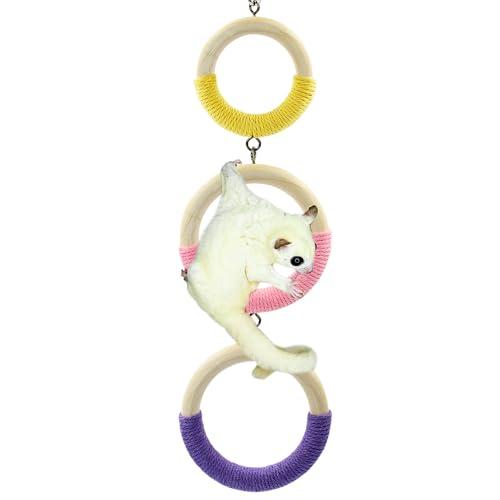 Jevnd Sugar Glider Climbing Toys, 3-Ring Sugar Glider Cage Enrichment Toy with Soft Cotton Rope, Sugar Glider Cage Accessories Hanging Swing for Rats, Squirrels, Birds, and Other Small Climbers