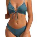 ZAFUL Bikini Set for Women Two Piece Swimsuits High Waisted Cut Out Tie Front Cheeky Crisscross Halter Bathing Suit (Haze Blue, Small) 