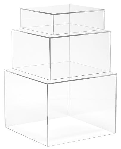 Red Co. Set of 3 Crystal Clear Acrylic Cube Display Nesting Risers with Hollow Bottoms, Transparent