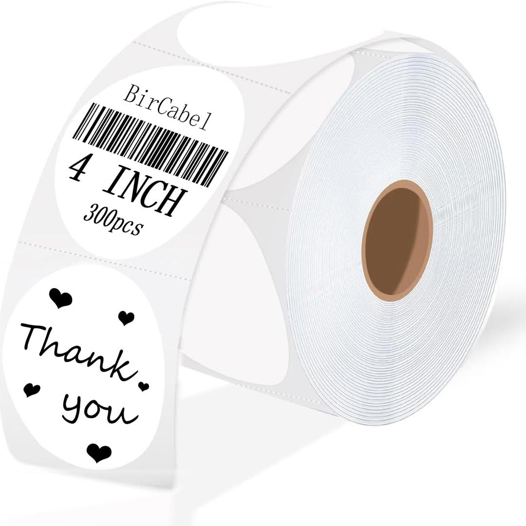4 Inch Large White Circle Thermal Labels, 300 Labels/Roll,Self-Adhesive Round Inventory Stickers, Multi-Purpose Round Roll Thermal Printing Stickers for Business and Domestic Use