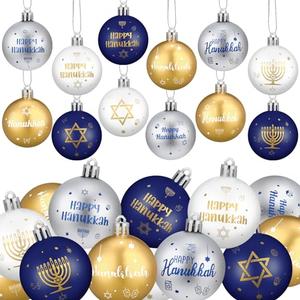 Hiboom 11 Pcs Hanukkah Ball Ornaments - Plastic White Blue Gold Jewish Chanukah Decorative Hanging Ornaments for Christmas Tree, Party Decor, Gift - Menorah Decorations