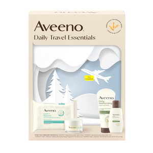 Aveeno Daily Travel Essentials Gift Set with Daily Moisturizing Lotion, Daily Moisturizing Body Wash, Calm + Restore Makeup Removing Wipes, & Calm + Restore Oat Gel Moisturizer, 4 items