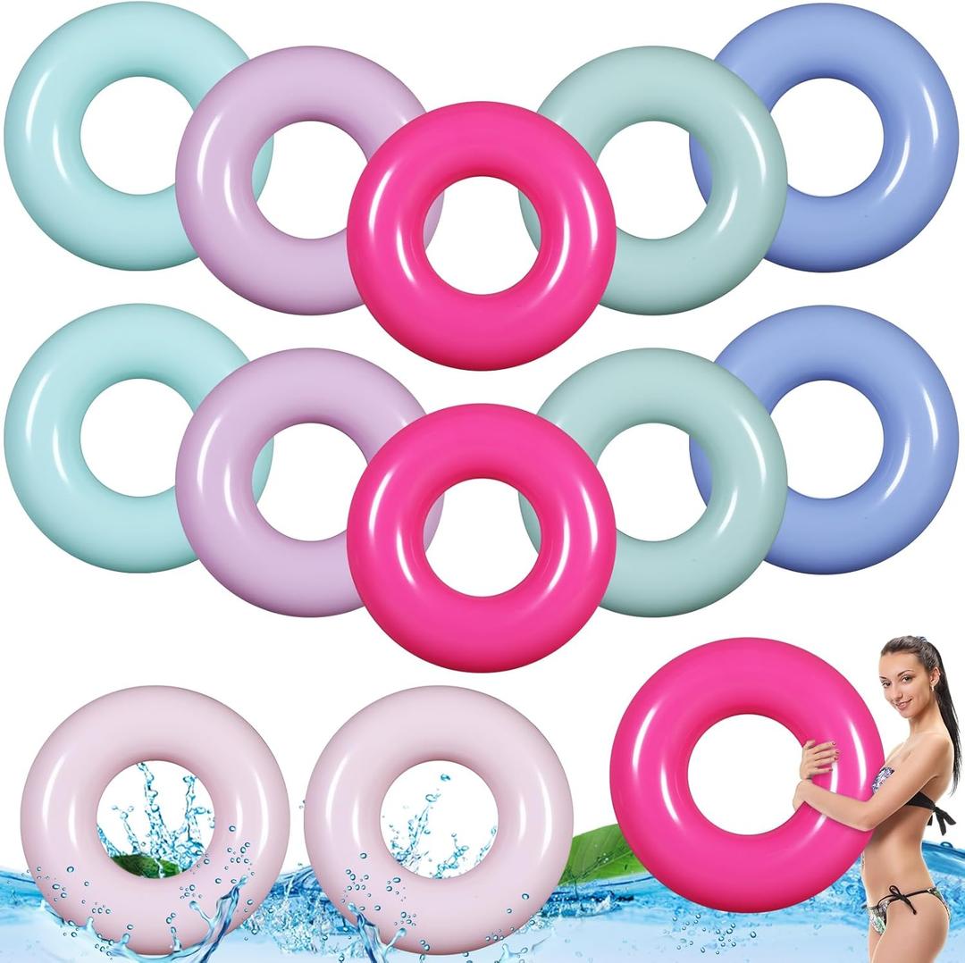 12 Pcs 28 Inches Inflatable Pool Float Bulk Swim Tube for Adult Swimming Ring Pool Floaties for Beach Summer Lake Beach Hawaiian Vacation Party Decoration (Morandi Color)