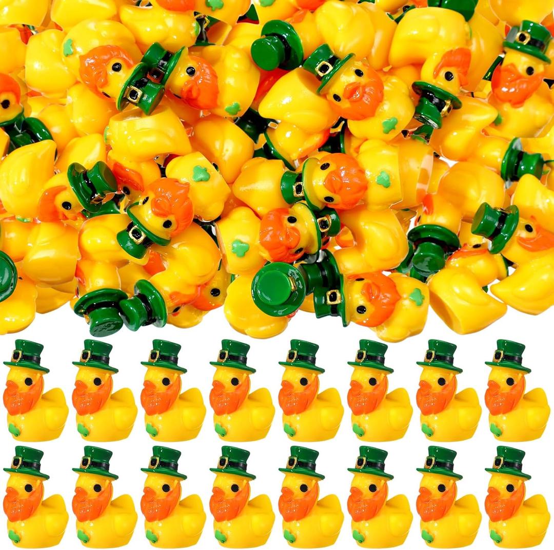 Soulche 50 Pcs St. Patrick's Day Micro Mini Resin Duck Miniature Figures Shamrock Resin Tiny Ducks Charms for Landscape Aquarium Garden Dollhouse Ornament DIY Decoration for Party Supplies