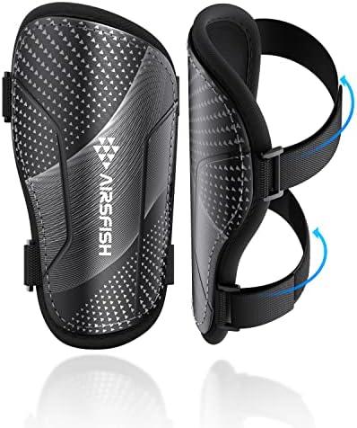 Shin Guards Soccer Kids Youth, CE Certified Airsfish Shin Guard Protection Gear for 2-18 Years Old Boys Girls Teenagers High Impact Resistant Breathable Comfortable 1 Pair 4 Sizes