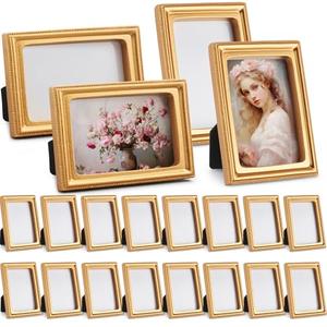AceOrbit 20 Pcs 2x3 Inch Mini Gold Picture Frames for Wedding Small Victorian Vintage Antique Ornate Retro Baroque Photo Frame Pack with Backboard for Wall Hanging Tabletop Display Decor (Rectangle)