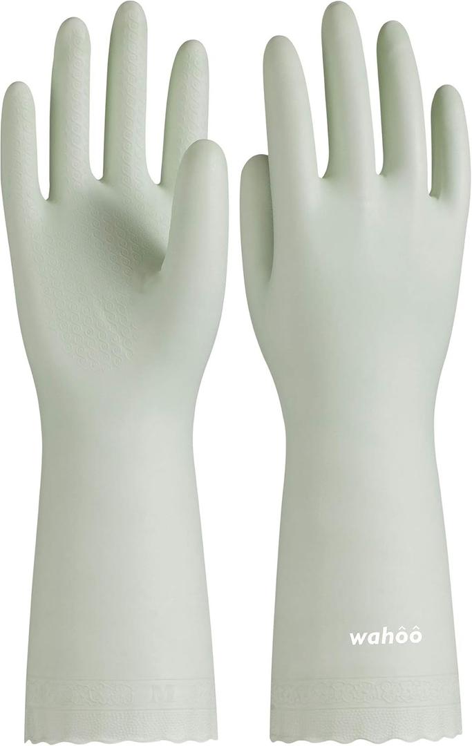LANON wahoo Skin-Friendly Cleaning Gloves, Dishwashing Kitchen Gloves with Cotton Flocked Liner, Reusable, Non-Slip, Canary Green, Small (Small (Pack of 1))
