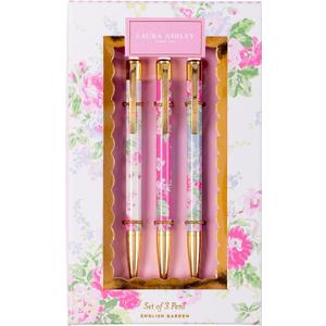 Laura Ashley English Garden Pen Set Elegant Refillable Ballpoint Pens with Floral Design & Gold Accents, Set of 3 in Decorative Gift Box Smooth Writing Pens for Office, School & Journaling