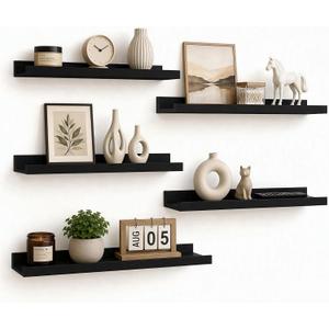 24inch Long Floating Shelves for Wall Decor, 5-Set Shelves with Lip, Black