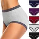 ASIMOON Women's High Waisted Cotton Underwear Tummy Control Panties Soft Full Coverage Ladies Briefs (XL)