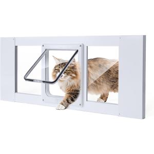 【Solid Wood】 Cat Door for Window,Fit Width 26"-29" Window,3-Min Install,Solid Wood Frame,Window Cat Door,Hd High-Transparency Acrylic Sheet,4 Lock Mode,Magnetic Close,Weatherproof Design