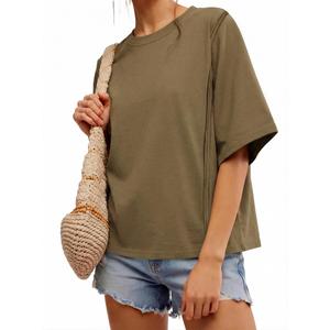 Womens Summer Tops Oversized Crew Neck T-Shirts Loose Fit Shirts Brown