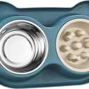 Slow Feeder Dog & Cat Bowls - 3-in-1 Slow Feeding & Water Bowl | Non-Slip Mat & Stainless Steel Bowls | Final Loss Leader Sale | Limited Stock While Supplies Last. (Blue)