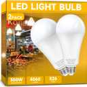 300W Equivalent LED Light Bulb, Super Bright 4060 Lumen Warm White 3000K, A23 E26 Medium Base 33 Watt LED Bulb for Garage Warehouse Workshop Backyard Patio Street Supermarket, 2-Pack