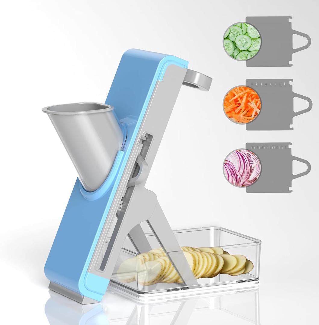 Gray Light Blue Mandoline Slicer - Potato & Vegetable Food Slicer and Chopper - Easy to Clean Kitchen Chopping Artifact