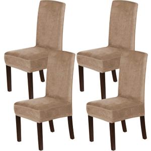 H.VERSAILTEX Velvet Dining Chair Covers Stretch Chair Covers for Dining Room Set of 4 Parson Chair Slipcovers Chair Protectors Covers Dining, Soft Thick Solid Velvet Fabric Washable, Camel