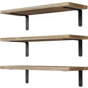DOLLFIO Floating Shelves, 3 Sets Wall Shelves, Wooden Floating Shelves for Wall Dcor, Wall Mounted Floating Bathroom Shelf for Storage, Floating Book Shelf for Bedroom, Living Room Rustic Brown