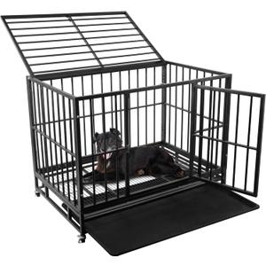 48 Inch Heavy Duty Dog Crate with Secure Locking System, Escape-Proof Dog Cage Kennel for Medium to Large Dogs, Indestructible Chew-Resistant Design, Dual Doors & Easy-Clean Removable Tray