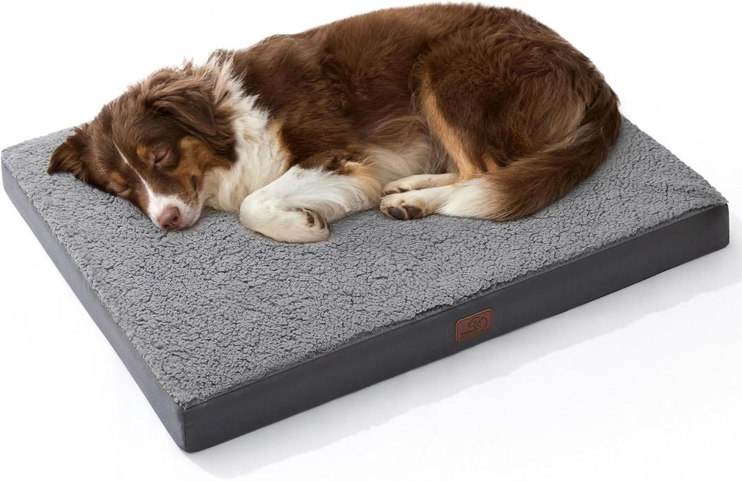 Bedsure Dog Beds Large Sized Dog - Comfy Flat Pet Beds with Removable Washable Cover, Orthopedic Egg Crate Foam Puppy Mat, Suitable for Pet Up to 65 lbs (36"L x 27"W x 3"Th, Dark Grey)
