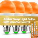 Amber Sleep Light Bulbs 1600K with Remote Control, E26 Blue Light Blocking A19, 9W for Sleep Therapy, Baby Nursery, Bedroom (4 Packs)